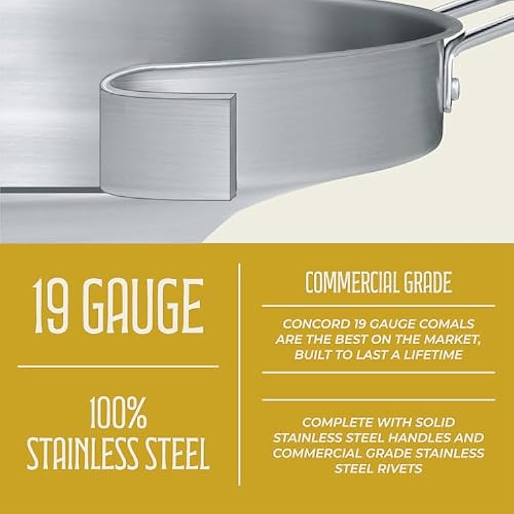 CONCORD Stainless Steel 3 Piece 22 Comal Cookware Set. Comales Discada Set