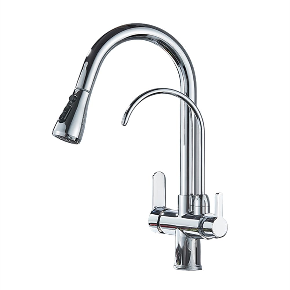 ZBBDFAZD Chrome Kitchen Faucet with Purified Water Filter 360° Rotation Hot & Cold Mixer Tap Deck Mounted Sink Crane Elegant Black Chrome Finish
