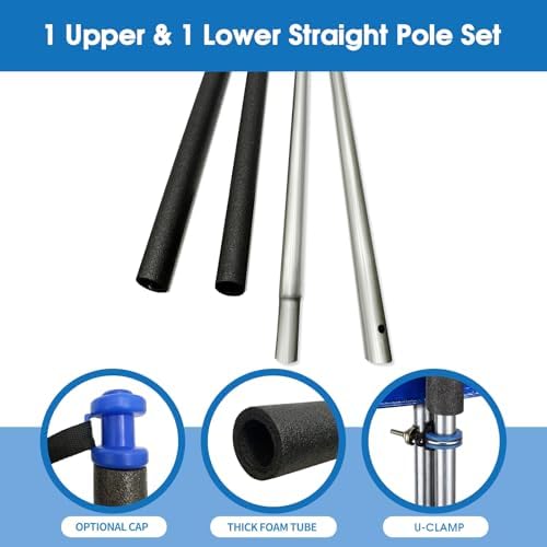 Universal Trampoline Replacement Pole Set β 1 Set Straight Upper & Lower Enclosure Net Pole with Foam Sleeves, 2 Mounting Hardware Kits, Fits 10-16FT Frame - 1