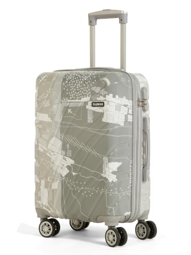 Image of Teakwood Premium Polypropylene Hard Case Printed Trolley Bag, Lightweight Unbreakable Luggage, 360 Dual Spinner Wheels, Side Combination Lock, Smooth Glide,Grey, Small