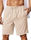 COOFANDY Mens Linen Shorts 9' Elastic Waist Drawstring Casual Shorts Lightweight Summer Beach Shorts Beige