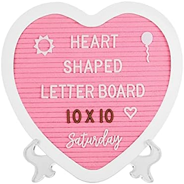 G GAMIT Heart-Shaped Felt Letter Board Message Sign - 10x10 inches Message Board with 465 Changeable White&Golden Letters,Numbers,Cursive Words and Stand for Party,Baby Announcement,Wedding,Pregnancy,Wall&Tabletop Decor (Pink)