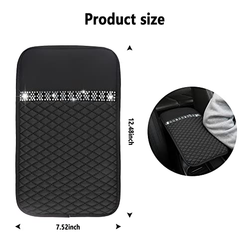 Nhhc Bling Leather Car Armrest Box Cover,Car Center Console Protector With Colorful Crystal Rhinestones,Anti-Scratch Waterproof Car Armrest Seat Pad For Most Car,Suvs,Trucks (Black) #TOP1