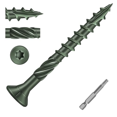 Image of #8 x 1-1 /2 inch Heavy-Duty Deck Screws - Green Long Outdoor Wood Screws, Torx Drive with T25 Bit, Rust Resistant for Wood Decking and Fence (1lb,173Pcs)