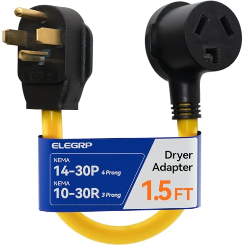 ELEGRP 1.5FT Dryer Adapter Cord NEMA 14-30P to 10-30R 4 Prong New House to 3 Prong Old Dryer 30 Amp/250V/7500W Heavy Duty 10-AWG STW 180 Rotating Plug UL Standard Compliant