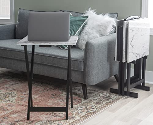 Linon Nikki White Faux Marble Tray Table Set Include 4 Tray Tables and 1 Stand by Linon - Used condition - Image 2