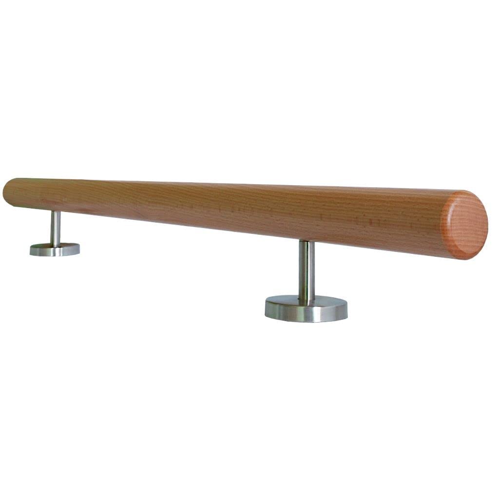 TIBU Buche Holz Handlauf 0,3-5m Treppe Wandhandlauf Geländer, Länge 160 cm mit 3 gerade Halter und Enden Radius gefräst