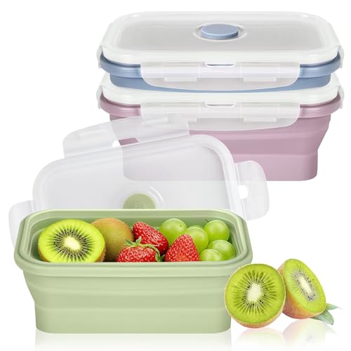 Ouxayapl 3 Pièces Boîte à Lunch Pliable, 550ML Contenants Alimentaires Pliables avec Couvercle, Lunchbox Pliable, Boîte Repas Pliable, Set de Récipients...
