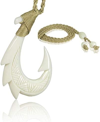 KanaKala Pacific Hawaiian Hand Carved Bone Fish Hook Necklace