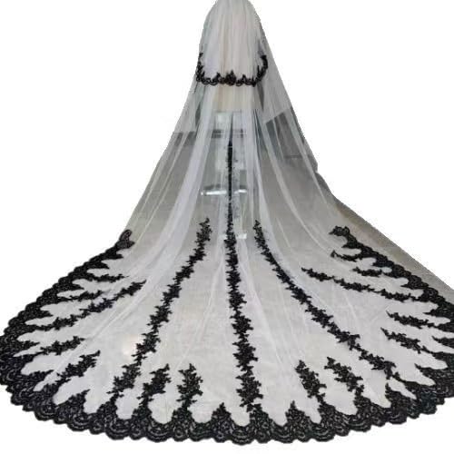 Velo in pizzo bianco e nero, velo da sposa for la sposa, velo da sposa a 2 strati con pettine, velo lungo da studio fotografico for la sposa, accessori for abiti da sposa da donna(Ivory,300*250cm)