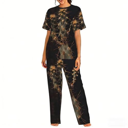Pyjama confortable pour femme évite la chaleur nocturne grâce au motif cactus doux