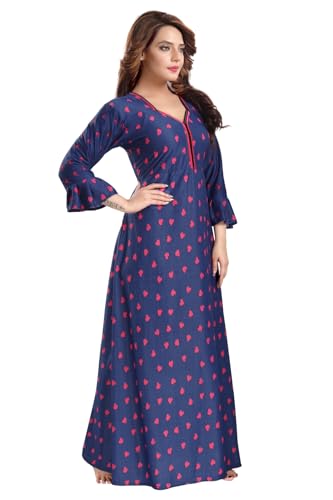 Image of Fabme Women's Crepe Printed Flare Nighty with Long Sleeves /Night Gown /Nightwear /Maxi - Value Combo