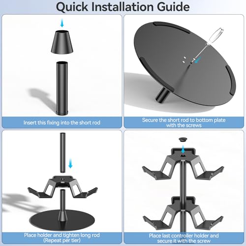 Headset Stand 3 Tiers for Desk, Rotatable Gaming Controller Stand for PS5/PS4/Xbox/Switch2/PS Portal/Phone, Universal PC Gamer Gift Accessory Controller/Headphone Holder for 9 Packs Controller - Image 6