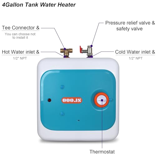 110V-120V 1440-1500W Instant Electric Hot Water Heater Under Kitchen Small Tank 4.0 Gallon,Rv Trailer Instant Fiberglass Point-of-Use,Food Truck 2 PCs 16” Long 1/2”FIP Stainless Steel Water Hose 15L