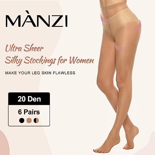 Manzi ZHUANGJIAOUS-MANZI-16408 6 Pairs Women'S 20D Sheer Silky Pantyhose Run Resistant Nylon Tights High Waist Stockings thumb #1