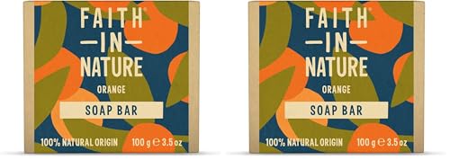 Image of Faith In Nature Natural Orange Hand Soap Bar, Detoxifying, Vegan and Cruelty Free, No SLS or Parabens, 100 g (Pack of 2)