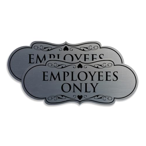 Designer EMPLOYEES ONLY Sign | Easy Installation | Office or Business Signs | Workplace Safety - Silver - Medium (2 Pack)