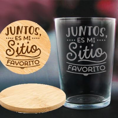 Vaso de sidra/cubata personalizado de 500ml grabado con frase y posibilidad de personalizar con nombre. Ideal para regalar en cualquier momento + posavasos grabado