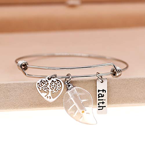 Image of Uloveido Mustard Seed Faith Tree Bangle Bracelet, Stainless Steel, with Glass Charm Bottle Case Y757