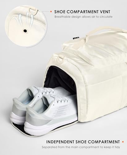 Image of Gym Bag for Women with Shoe Compartment and Wet Pocket Convertible Gym Backpack workout Duffel Bag Multiple Pockets 30L, Cream, 30L