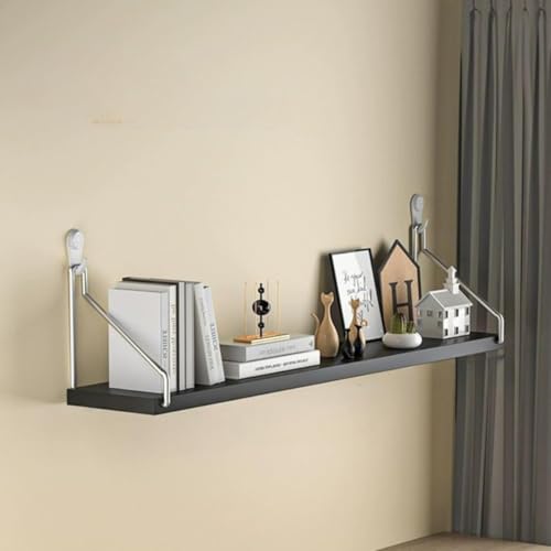 TRENIE壁掛け棚 穴開け無し 壁に取り付ける収納棚 ウォールシェルフ 奥行 20cm 木製と金属製スタンド付き フローティング棚O8
