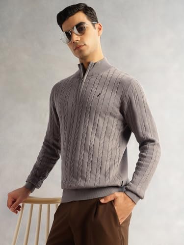 Image of Thomas Scott Men's | Regular Fit | Long Sleeves | Mock Collar | 100% Cotton | Dry Clean | Cable Knit | Knitted | Pullover Sweater