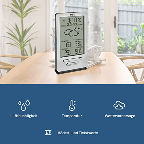 TFA Dostmann Funk Wetterstation Xena, 35.1162.54, mit Außensensor, Innen und Außentemperatur, mit Wettervorhersage, inkl Funkuhr, Luftfeuchte, zum Stellen/Hängen, silber - Image 4