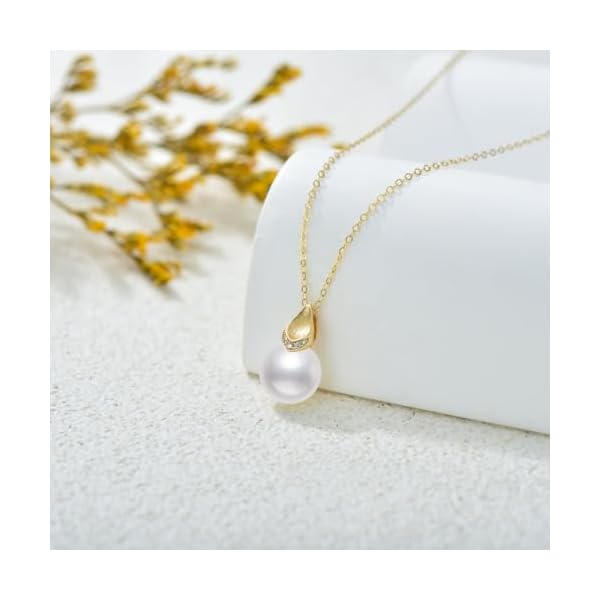 14k Gold Diamond Pearl Necklace for Women, 14kt Gold Jewelry Present for Wife, Birthday Gifts for Her, 16-18 Inch - Image 5