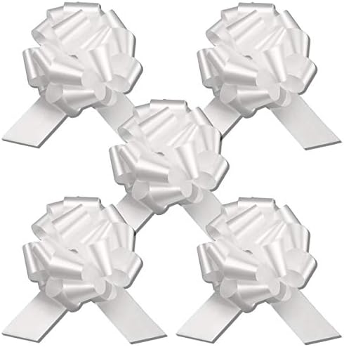 Instabows 5" White Ribbon Pull Bows for Gift Wrapping Large Christmas Or Birthday Present 5 Pack of Pull Bow Nice for Easter Or Gift Basket Perfect As A Big Gift Bow
