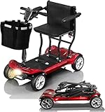 Hassky 4-Wheel Lightweight Folding Mobility Scooter for Seniors 22-Mile Range with Dual Batteries All-Terrain Electric Scooter for Adults with Detachable Lithium Battery & Charger