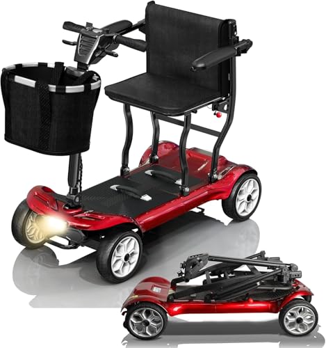 Hassky 4-Wheel Lightweight Folding Mobility Scooter for Seniors 22-Mile Range with Dual Batteries All-Terrain Electric Scooter for Adults with Detachable Lithium Battery & Charger