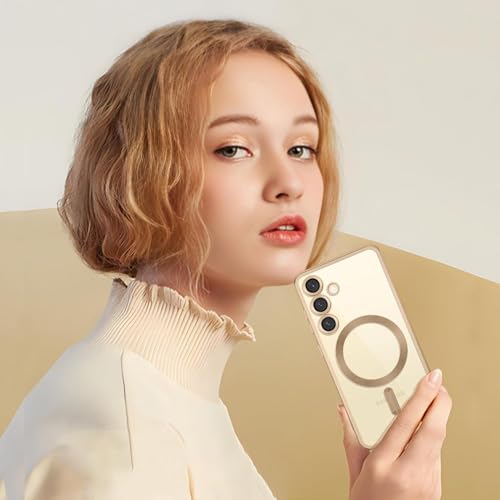 Image of VONZEE Clear Logo Electroplating Transparent Case for Samsung A16 5G, Magnetic Plating [Support for MagSafe Charger] TPU Cover, Individual Camera Protection for Each Lens - Desert Titanium