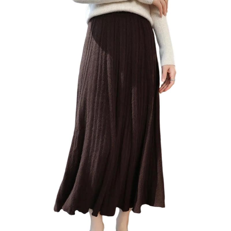 Womens Wool Cashmere Skirt 100 Merino Wool Elastic Waist Knitted A-Line Autumn Winter