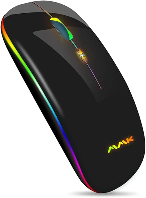 AMZCASE Wireless Bluetooth Mouse, Slim Mouse 2.4G Portable USB Optical Wireless Mice, LED Rechargeable Dual Mode(Bluetooth 5.0 and 2.4G Wireless) Mouse for Laptop, PC, Mac OS , Android , Windows