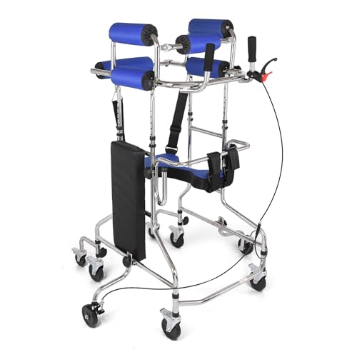 Adult Standing Walker for Seniors, 8-Wheels Anti-Tilt Walking Aid with Adjustable Height and Width, Withstands 331lbs, Padded Seat and Hand Brake, Suitable for People of 60-69 in HRW-01W