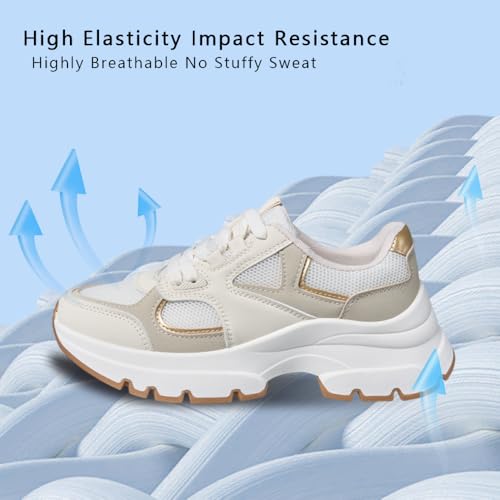 Mesh Women's Patchwork Sports Shoes, Lace Up Thick Soled Casual Shoes, Personalized, Trendy and Comfortable3