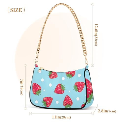 Red Strawberries Blue Lady One Shoulder Bag for Women Evening Bags Purse Chain Strap Zipper Cute Purses3