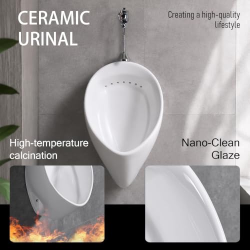 Orinal de pared, orinal cerámico con válvula manual de retardo para ahorro de agua, orinal de pared de cerámica cocida a alta temperatura con tapón de filtro cerámico para baño y sanitarios comerciales miniatura 5