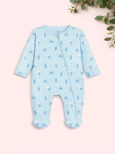Image of Kidbea Organic Cotton Unisex Baby Romper Soft Breathable Full Sleeve Zipper Footed Bodysuit for Newborn & Infant Kids Sleepwear