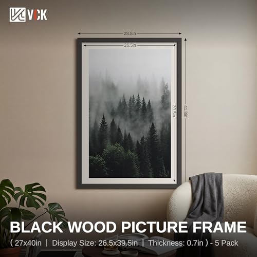 Image of VCK 27x40 inch Poster Frame 5 Pack, High-End Black Wood, for Poster Artwork