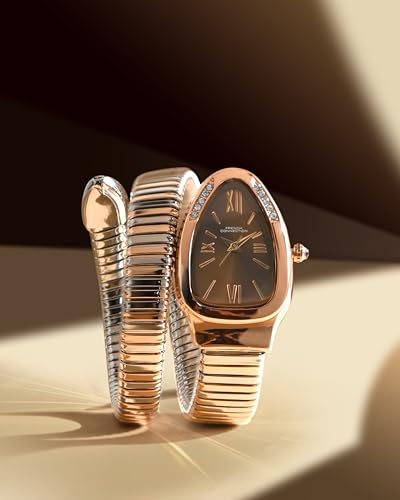 Image of French Connection Eternelle Curve | Brown Dial with Rose Gold Case | Flexible Wrap Bracelet Strap | Crystal Accent Design | Roman Numerals Analog Watch for Women - FCN0142BRTM