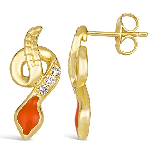 LE VIAN 1/10 Carat Diamond and Orange Enamel Snake Earrings for Women in 14k Yellow Gold (cttw) Push Back Earrings2