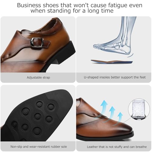 Image of SANNAX Monk Strap Men's Dress Loafer Shoes Plain Toe Classic Oxfords Shoes for Formal Business Wedding