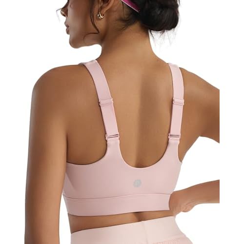 RUNNING GIRL Adjustable Straps High Impact Sports Bra for Women,High Support Workout Sports Bras with Sewn in Pads A-pink Large