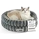 One PETS-TOP Katzenbett Rund Flauschig – Weiches Katzenkissen – Schlafplatz für Katze & Kleiner Hund – Waschbar, rutschfest (Grau, 50cm)