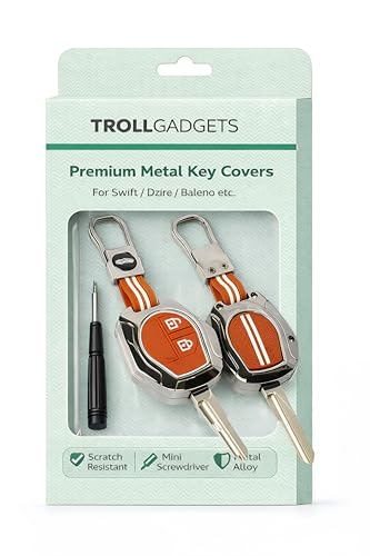 Image of TrollGadgets️ Premium Metal Car Key Cover Compatible for Maruti Suzuki Swift | Dzire | Baleno | Ertiga | WagonR | Celerio | Alto | Brezza | Ignis | S-Presso | Fronx (2 Button Remote Key) (Brown)