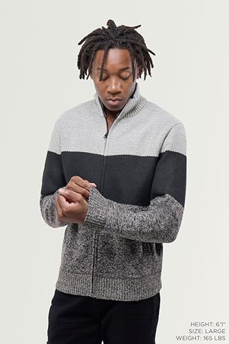 CULTURA AZURE Classic Fit Full Zip Mock Neck Long Sleeve Knit Sweater with Fleece Lining3