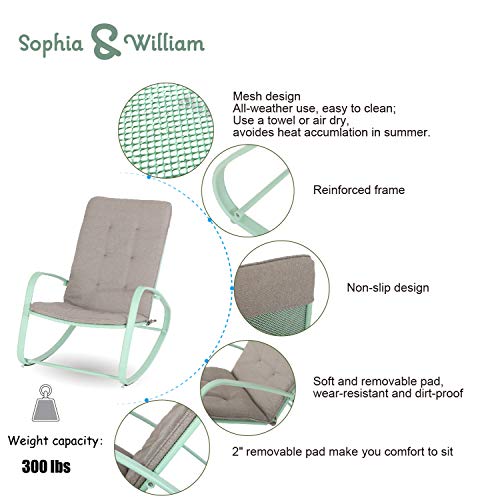 Sophia & William Outdoor Patio Rocking Chair Padded Steel Rocker Chairs Clearance Support 300Lbs, Green #TOP2
