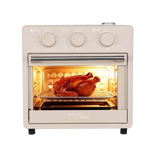 Image of Magnavox Home, 16.5 qt Air Fryer Oven, With Steam Infusion, Cream, Convection Countertop Oven, 6 Cooking Functions, 200-450F Temperature Control, Interior Light, Fry Basket & Baking Tray Included