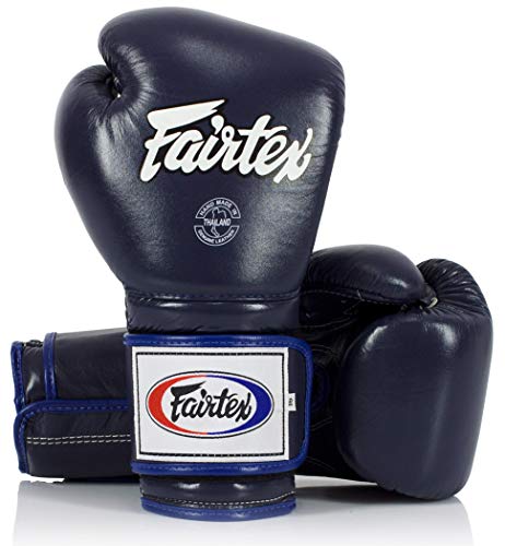 Image of Fairtex Muay Thai Boxing Gloves BGV9 - Heavy Hitter Mexican Style Training & Sparring Gloves for Kick Boxing MMA K1 (Blue /Blue Piping, 12 oz)